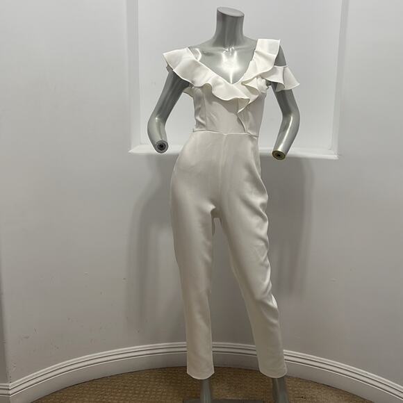 Lavish Alice White Frill Jumpsuit Size 4 - Picture 3 of 16